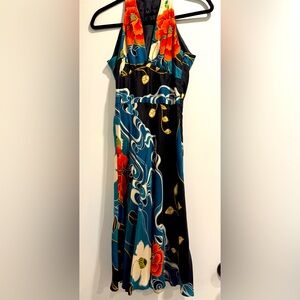 Laundry By Shelli Segal Blue Orange Halter knee length silk dress size 2
